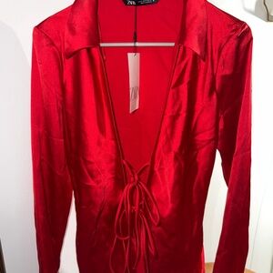 Zara Vibrant Red Satin Blouse